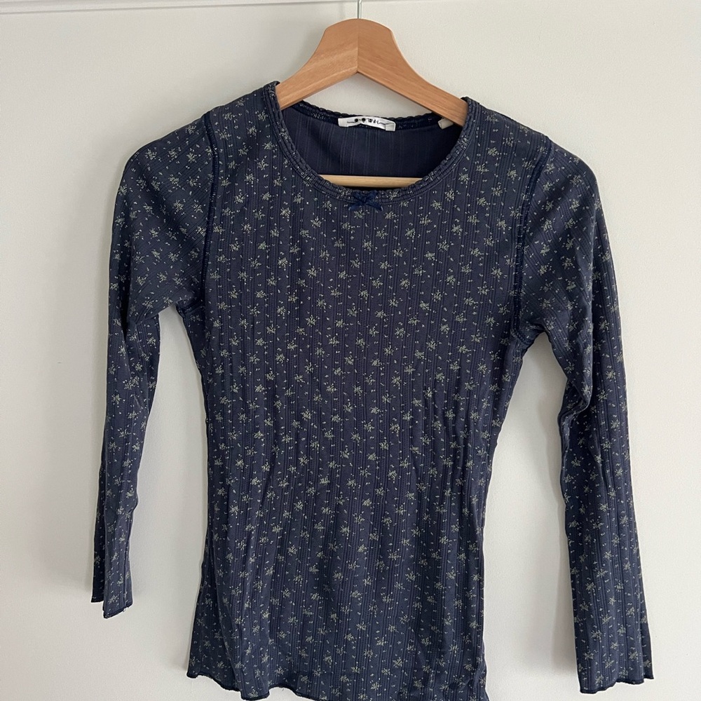 Doen Blue Fitted Blouse with Geometric Pattern